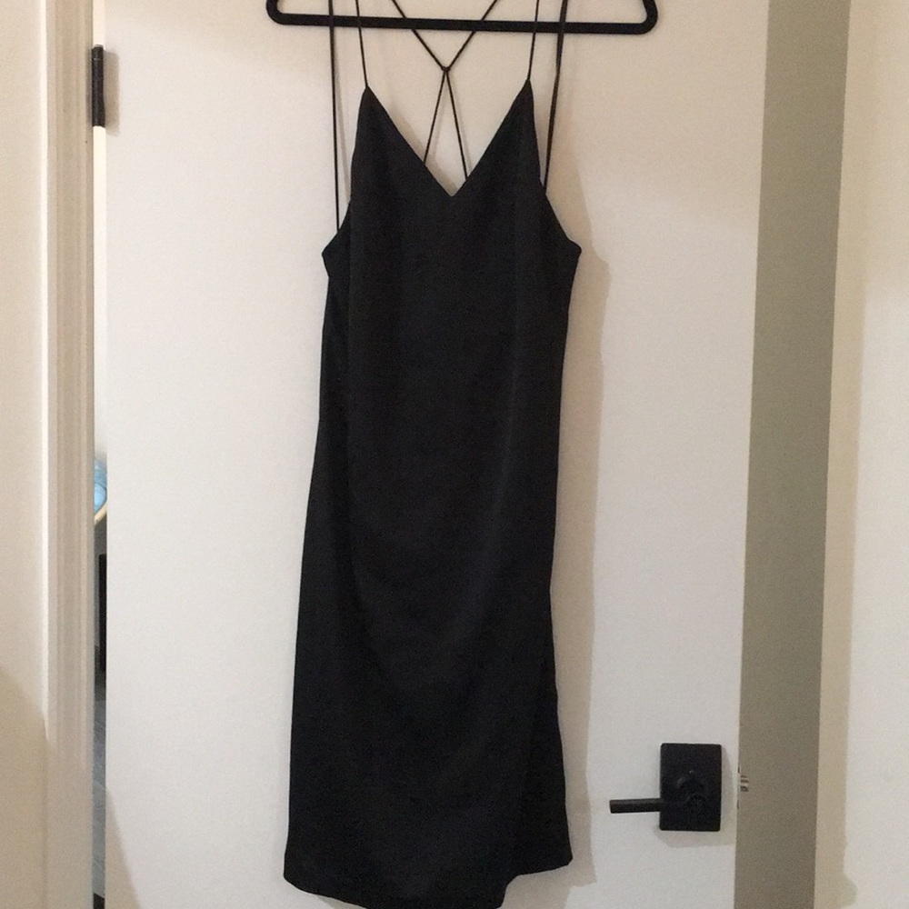 Slinky black satin midi dress